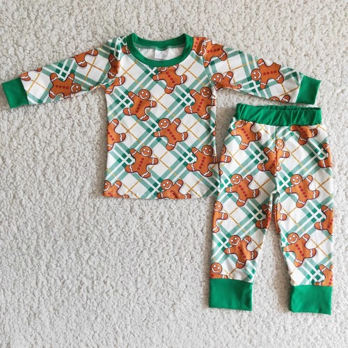 Girl Long Sleeve Pajama Set 2pcs Christmas Outfit Gingerbread Print - Picture 6 of 8