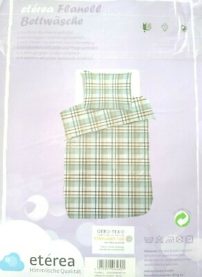 etérea Flanell Bettwäsche Urban Flausch Kariert Blau EHG1604 100% Baumw OEKO-TEX