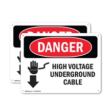 (2 Pack) High Voltage Underground Cable OSHA Danger Sign Decal Metal Plastic