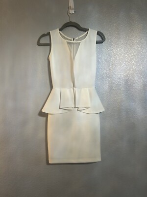 bebe white peplum dress Bebe Studded Peplum Ponte Dress Ivory XXS