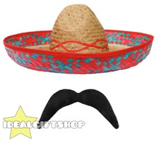 MEN'S MEXICAN SOMBRERO & TASH SET STAG HOLIDAY FANCY DRESS WILD WEST BANDIT