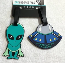 G FORCE LUGGAGE ID TAGS AND ID INSERT (2) ALIEN SPACESHIP GREEN BLUE NIP