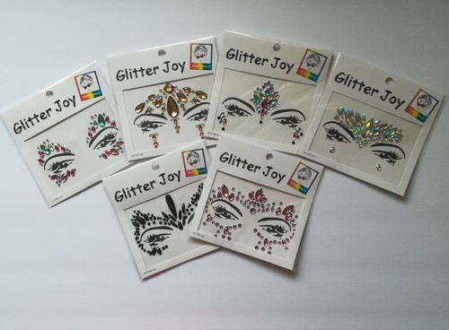 6 Mixed Face Jewels Adhesive Gems Glitter Stickers Tattoo Rhinestone Rave Lot - Picture 8 of 8