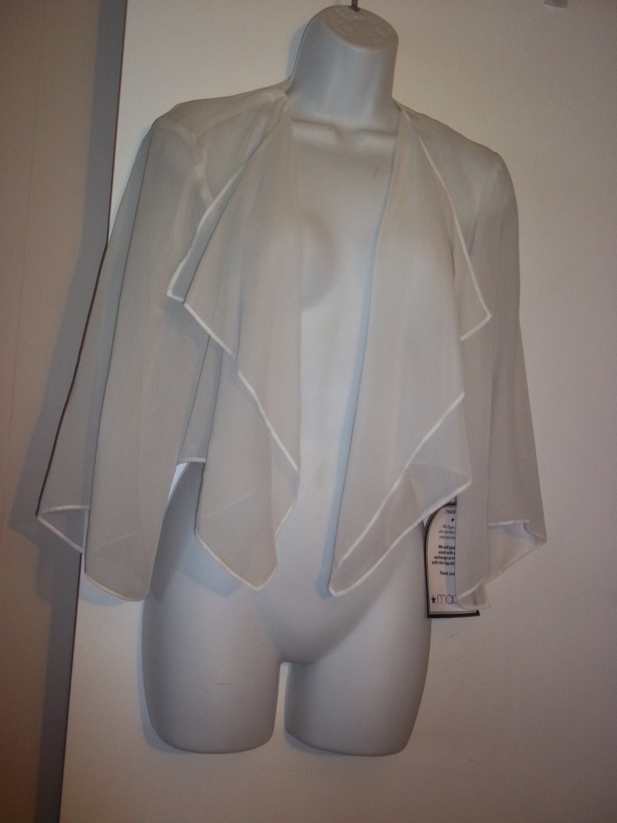 ALEX EVENINGS SHEER IVORY WHITE OPEN CARDIGAN TOP JACKET, SIZE M