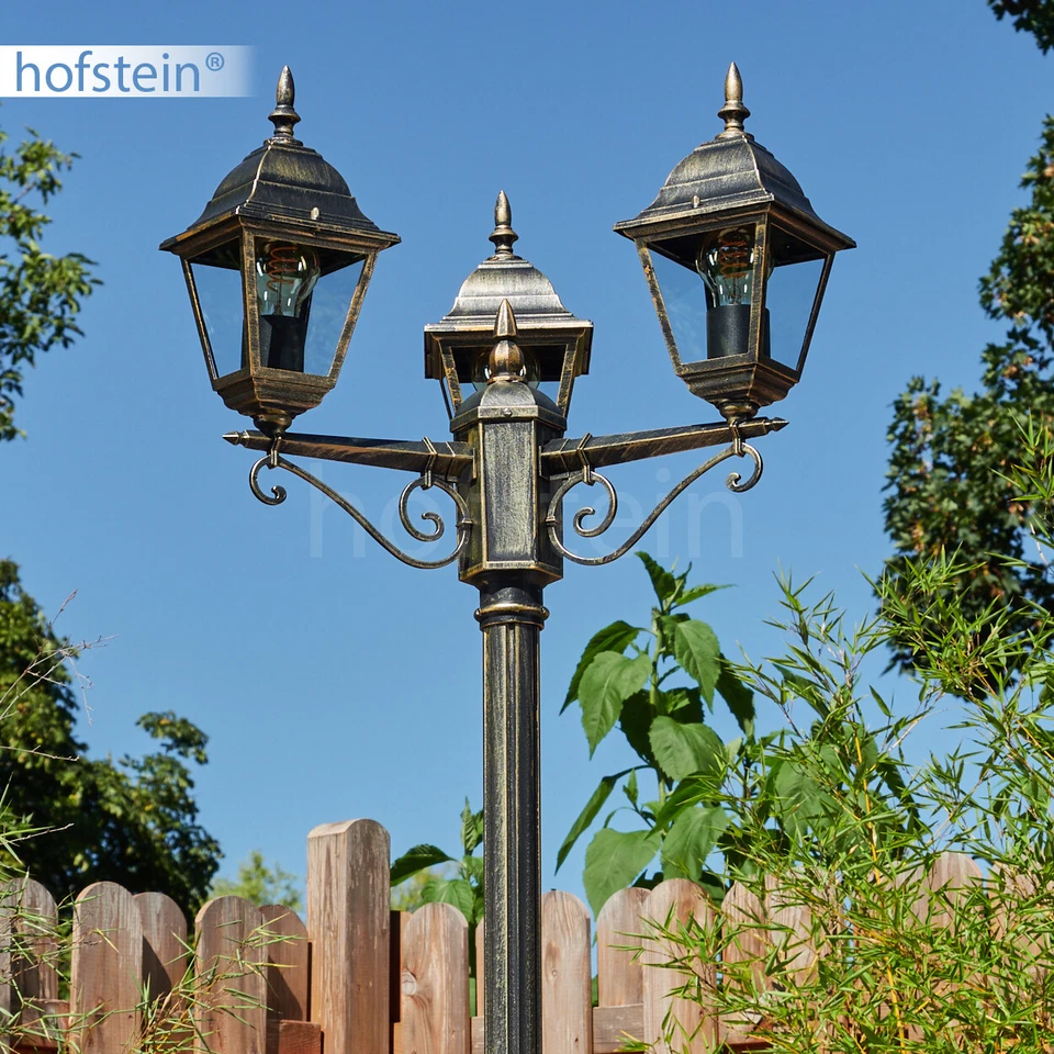 Lanterna da giardino 3 luci sentieri lampada esterno lampada da terra candelabro nero/oro - Immagine 2 di 4