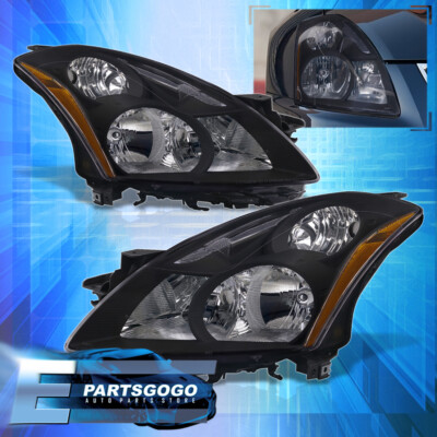 For 10-12 Nissan Altima Sedan Black Amber Halogen Headlights Lamps Left+Right