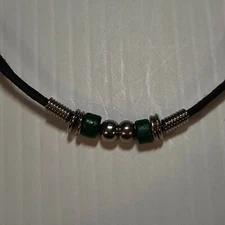 POT LEAF WEED MAIJUNNA Pewter Pendant Charm /  ROPE NECKLACE WITH COLOR BEADS