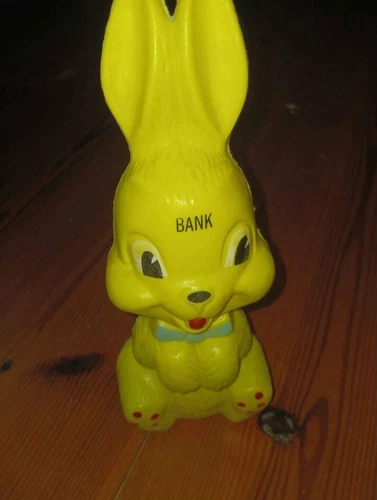 Vintage Yellow Blow Mold Bunny Rabbit Bank