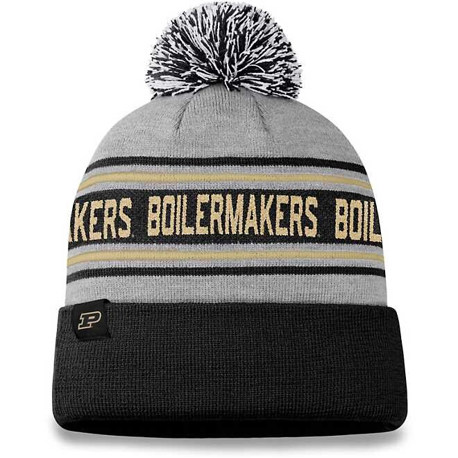NCAA Purdue Boilermakers Striped Knit Mens Beanie Toboggan Winter Hat Cap Pom