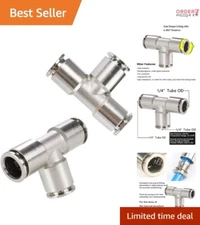 Push to Connect Tube Fitting Union Tee Copper 1/4" OD 3 Way Adapter Pack of 2