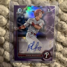2022 Bowman 1st Chrome Purple Refractor Auto /250 Simon Muzziotti - Phillies