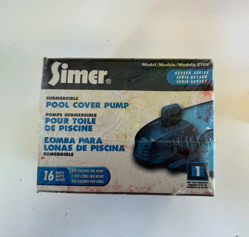 Simer Submersible Pool Cover Pump Geyser Series Model 2105 16W New Sealed - Image 3 of 4