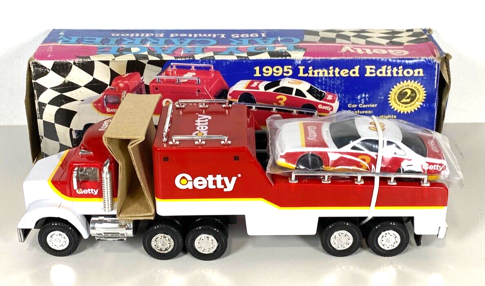 1995 GETTY Limited Edition Toy Race Car Carrier, 2nd Series, Battery, NEW IN BOX