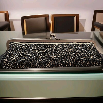 Vintage schwarz und gold Verzierungen formell Perlen Handtasche Party Abschlussball Clutch