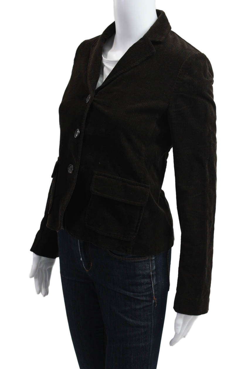 Theory Women Brown Solid Collared Button Blazer L… - image 2