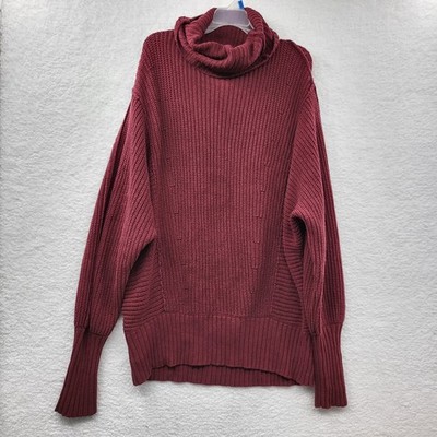 Free People Womens M Burgundy/Mauve Chunky Knit Turtleneck Sweater Read 