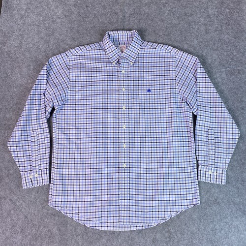 Brooks Brothers Hemd Herren Large blau kariert 346 Button Down Langarm Baumwolle - Bild 2 von 13