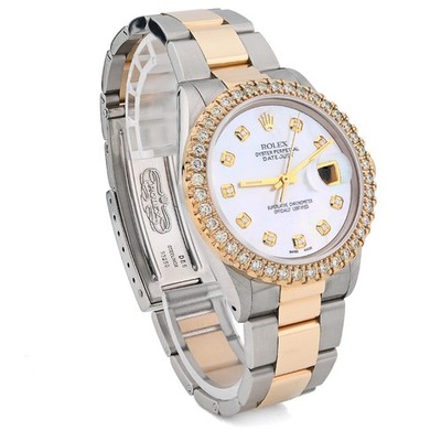 Mens Rolex Datejust 36MM SS/10k Gold Oyster 2.5CTW Diamond Bezel MOP Face Watch