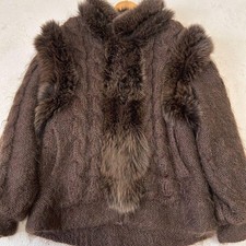 MONTED'ORO Women's Wool Jacket with Blue Fox Fur, Size M