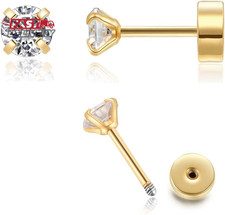 Flat Back Screw Back CZ Stud Earrings, Small Cubic Zirconia Stud Earrings for He