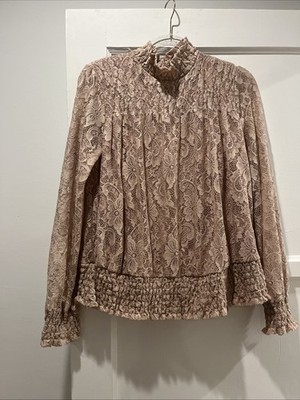 Chic Long Sleeve Off Pink Blouse Baby Doll Vibes Size Medium