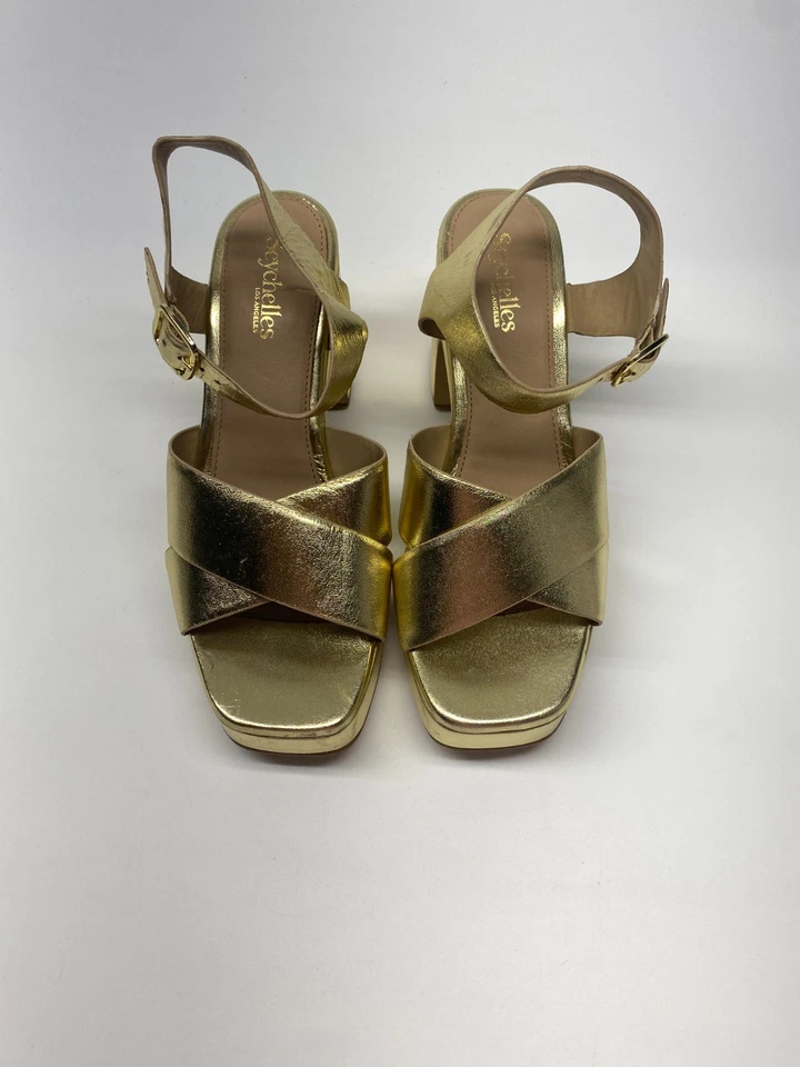 Seychelles Womens Blessings Golden Metallic Platform Heel Sandal Sz 9 - Image 2 of 4