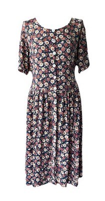 Cottagecore Retro Tee Kleid Gr.44 MOHREN all-over Blumen Print Perlmuttknöpfe