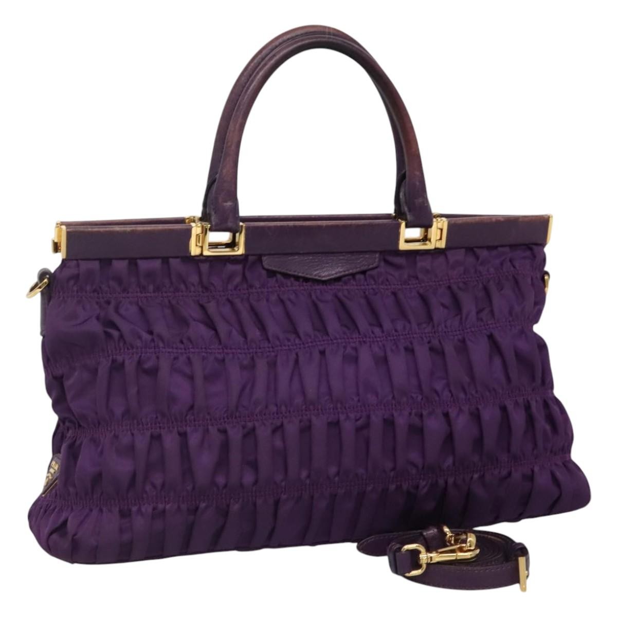 Prada Nylon Two-Way Handbag in Purple Authentic 112537