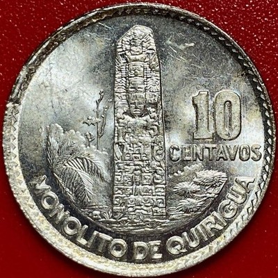 1964 GUATEMALA 10 CENTAVOS SILVER MONOLITH AMERICA CENTRAL COIN KM# 262