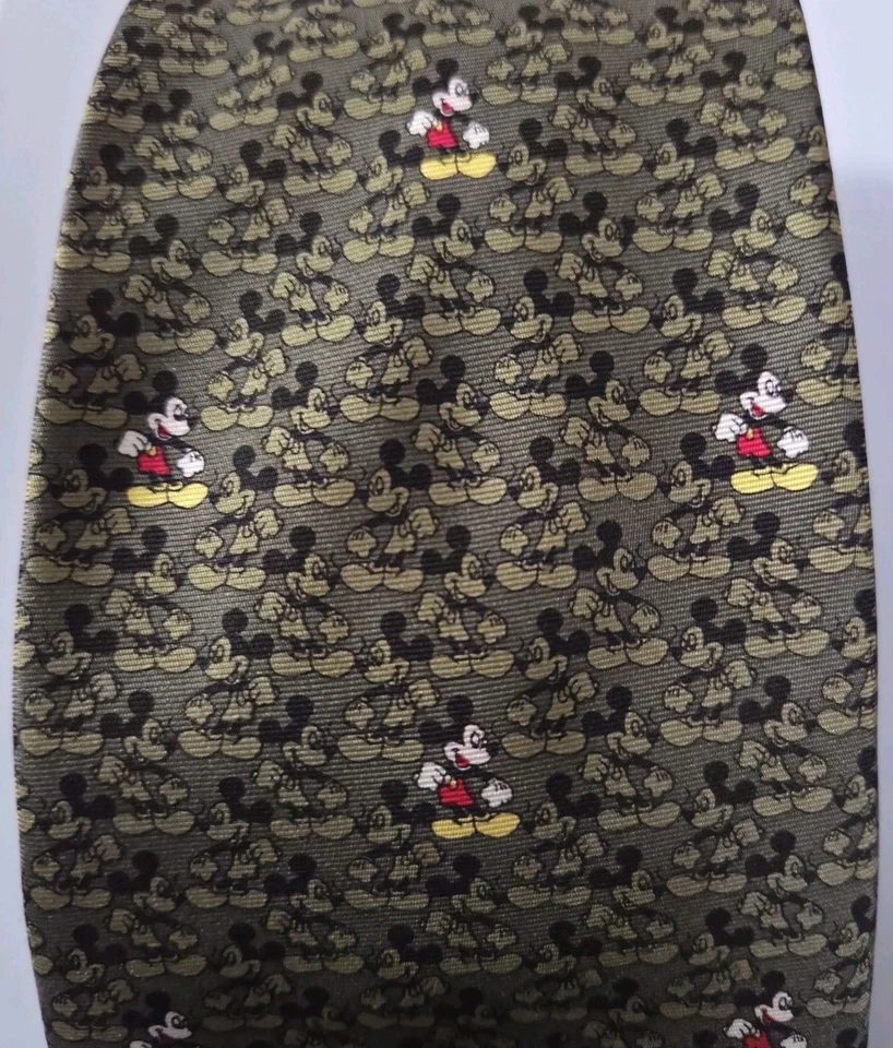 Corbata Disneyland París Mickey Mouse 100 % seda verde oliva Foto 2 de 4