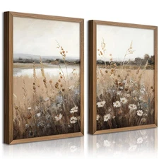 Wildflower Botanical Wall Art Decor Set of 2 Vintage Canvas Wall Decor Landsc...