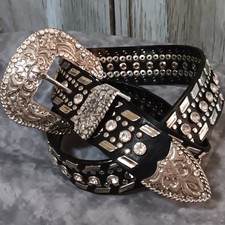 VTG 1996 Nocona Rhinestone Studded Western Leather Belt Sz M 1.5" Wide