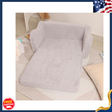 New Kids Extra Wide 2-in-1 Sherpa Chair &ndash; Soft Toddler Couch Fold-Out, Grey