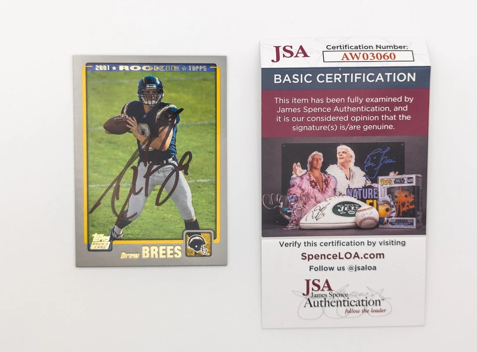 Tarjeta de novato Topps Drew Brees 2001 RC #328 - ¡Autógrafo certificado por la JSA! Foto 2 de 3