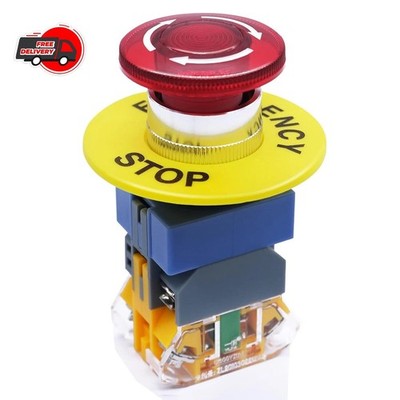 Mxuteuk 22mm 110/120v LED Light Red Mushroom Emergency Stop Push Button Switch I