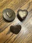 Antique Civil War Lot Of 3 Heart Shaped Brass Belt Buckle & Martingales