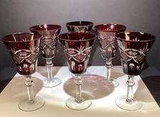 6 VTG bohemian ruby Red cut to clear glasses/goblet water/wine