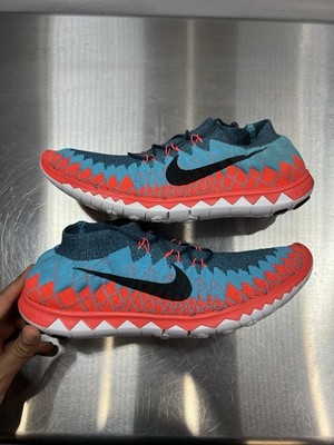 Nike Free Flyknit 3.0 Men's Running Shoes Size 14, Squadron Blue/Red, 636232-401