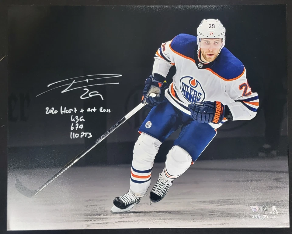 Foto autografiada firmada por Leon Draisaitl 16x20 Edmonton Oilers ART ROSS fanáticos