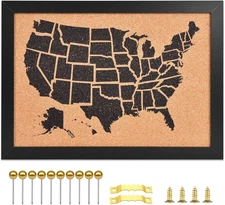 Cork Board Map of The United State, 14" X 11" Bulletin Boards for Walls with 10 