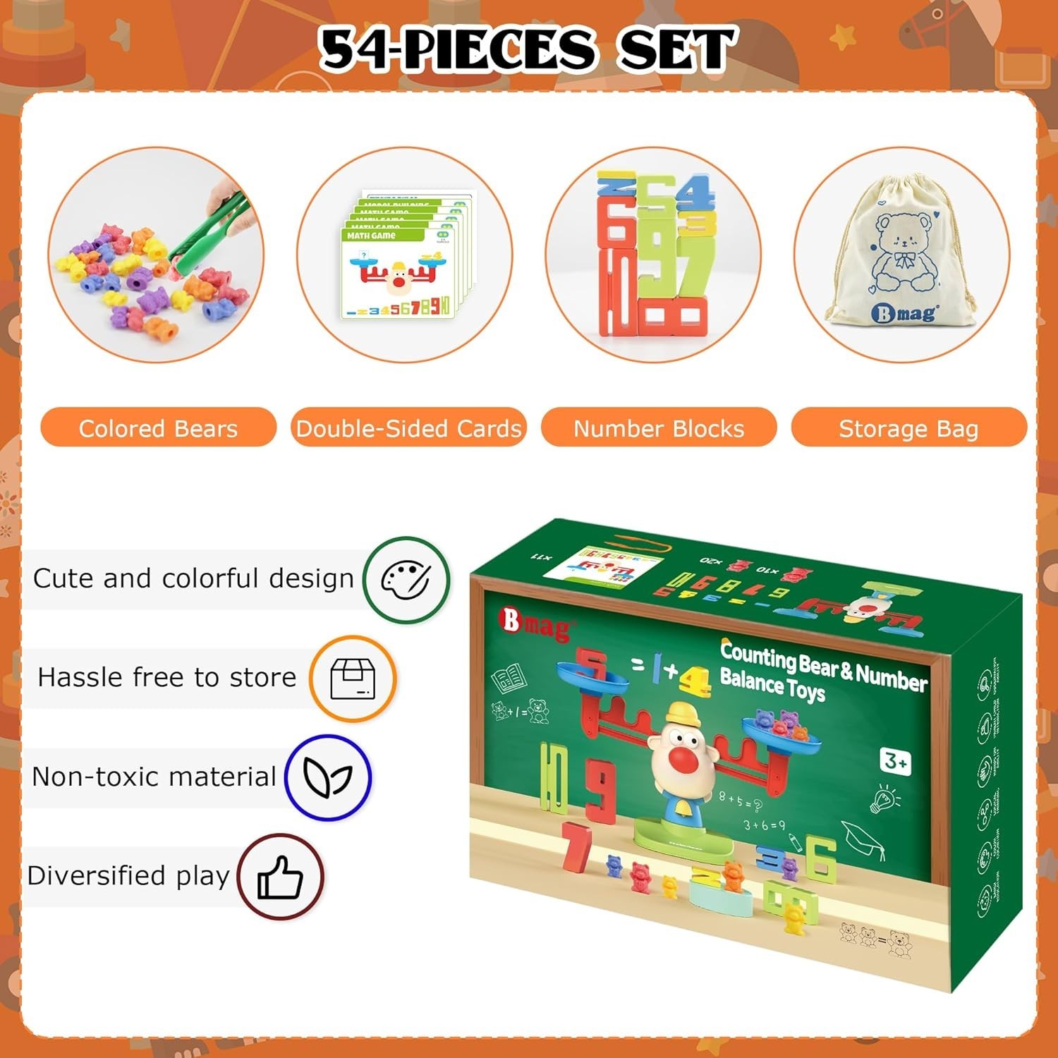 Creative 3-in-1 Balance Math Game for Kids with 30 Counting Bears & 10 Numbers thumbnail 4