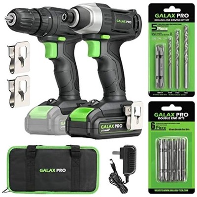 Compact 20V Lithium-Ion Cordless Drill/Impact Driver Set with 11 Accessories