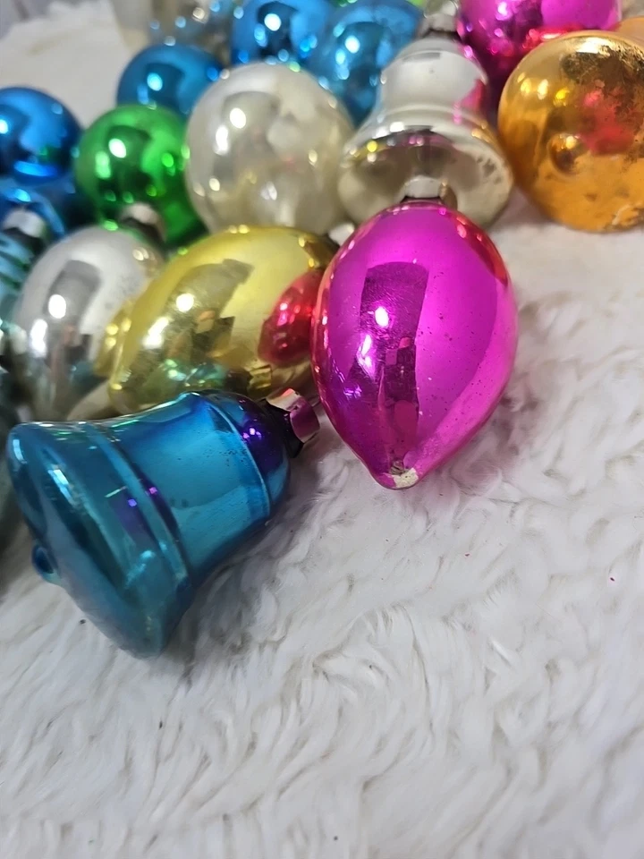 Vintage Christmas Bulbs Ornaments Lot of 19 Round Bells Egg & Bullet Shape Paint - Image 2 of 4