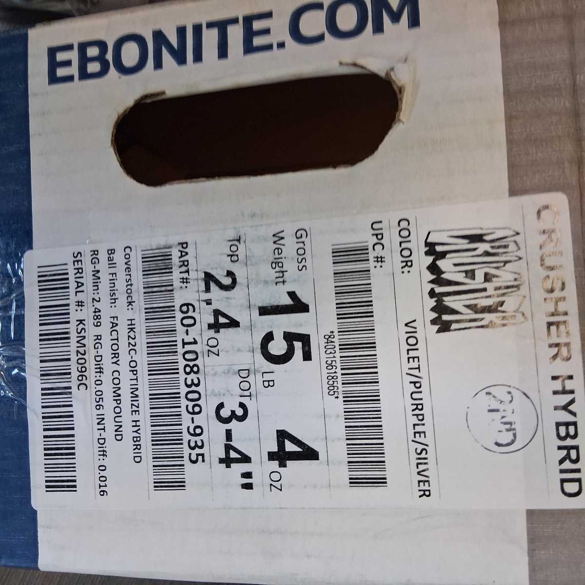 Ebonite Crusher Hybrid PRO CG BOWLING ball 15 lb. BRAND NEW