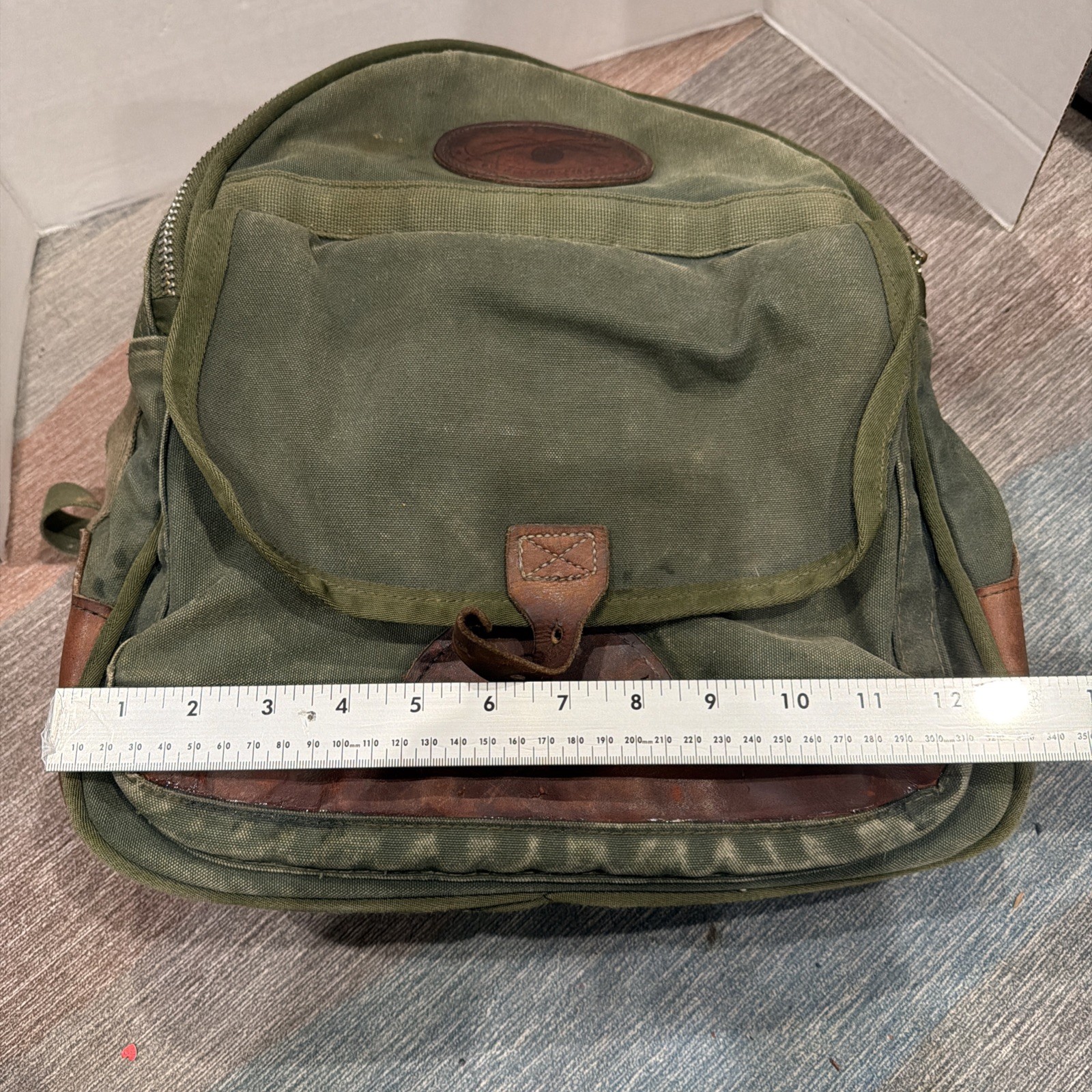 Orvis Battenkill Canvas Leather Backpack Green Br… - image 13