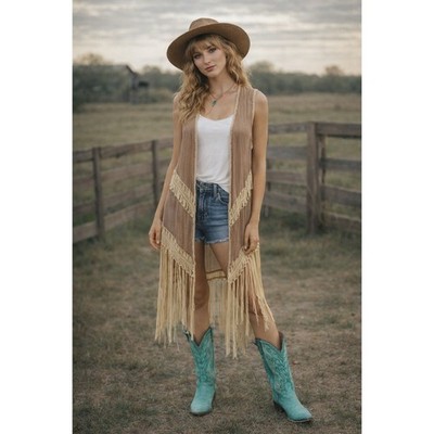 Umgee Fringe Duster Women Small Festival Western Boho Artsy Embroidered Crochet