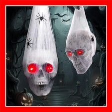 Halloween Decorations Outdoor Indoor 2PCS Hanging Skull with Light up Eyes Spide