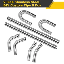 8 Pcs SS DIY 2" Custom Exhaust Tubing Mandrel Bend Pipe Straight & U-Bend Kit
