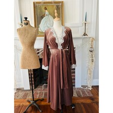 Vintage Cinema Etoile Brown Lace Nightgown Robe Set Small classic romantic