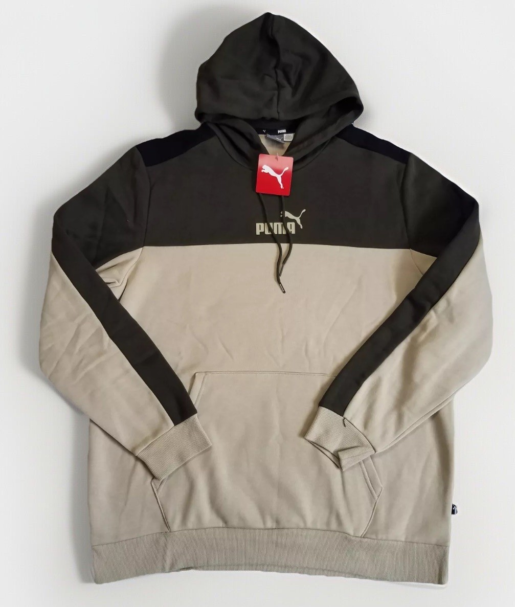 PUMA MENS SWEATSHIRT HOODIE SIZE XLARGE XL putty ESSENTIALS BLOCK